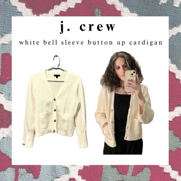 j. crew • white cream button up bell sleeve knit sweater cardigan - Picture 1 of 16